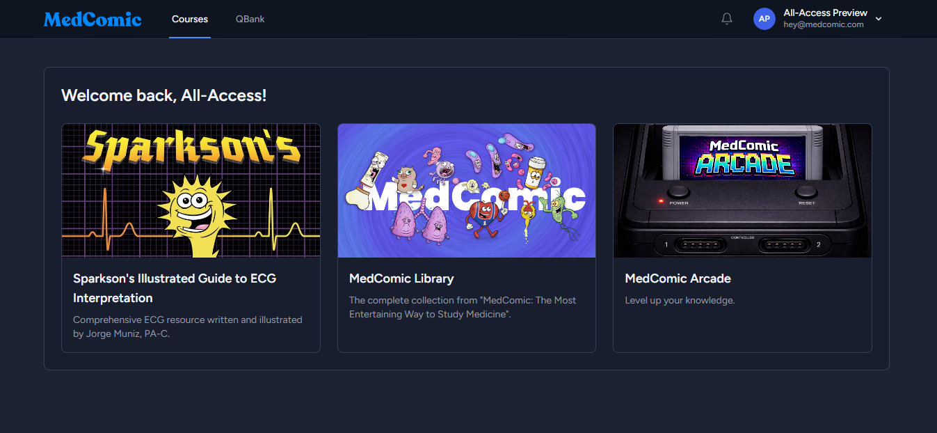 MedComic All-Access dashboard