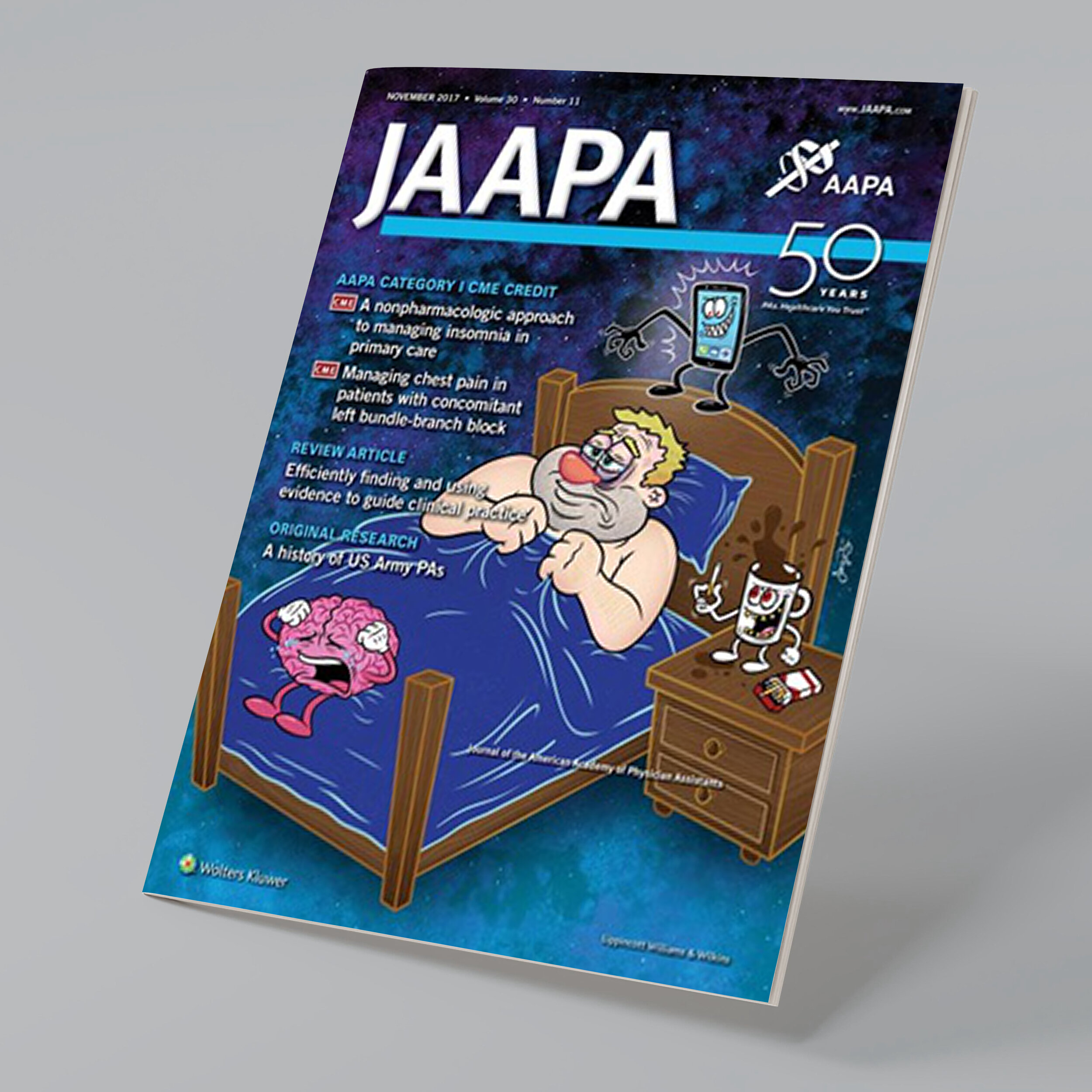 JAAPA Journal cover featuring MedComic Insomnia illustration, November 2017